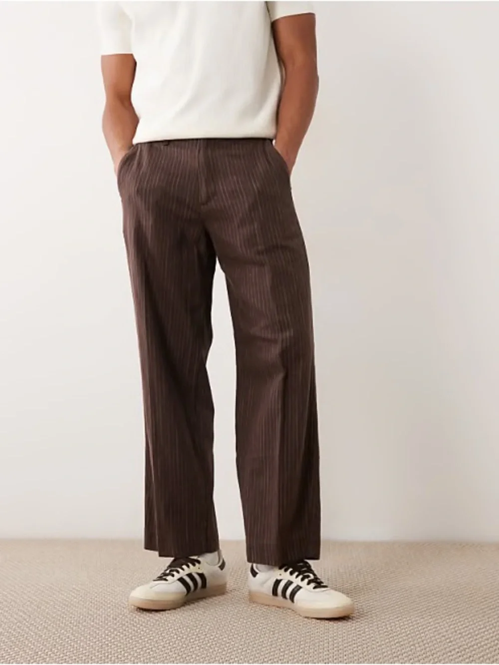 Men's Abercrombie & Fitch Brown Baggy Pinstripe Dress Pants - 40 x 34